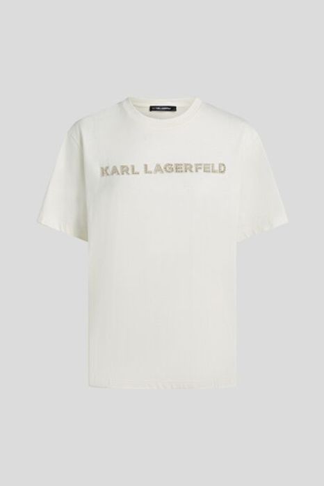 Karl lagerfeld t-shirt damski z bawełną okrągły dekolt biały s u5a