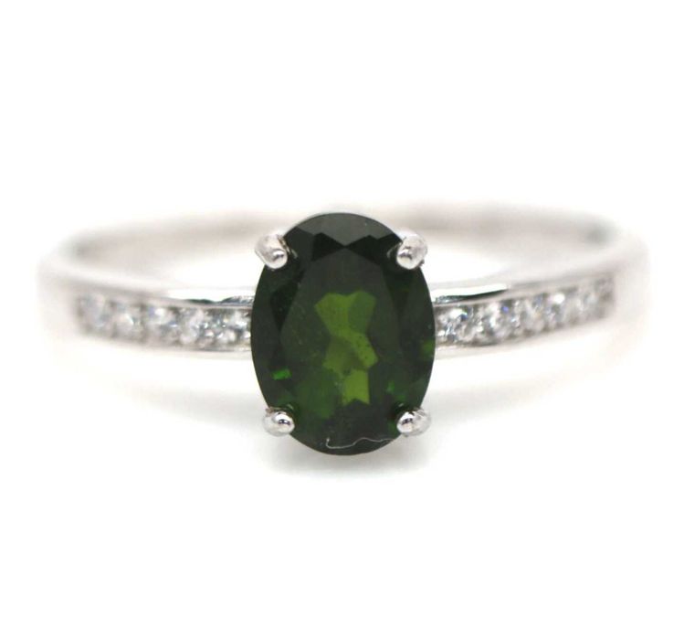 Pierścionek Srebro 925 Naturalny Diopsyd Chrome r17 Rod