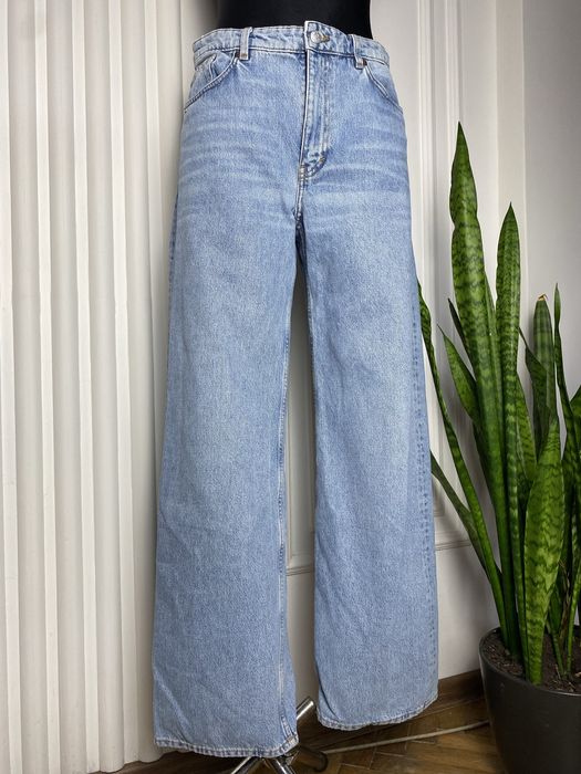 Monki jeansy wide leg szerokie nogawki jasny denim bawełna 100% wysoki stan Y2K casual S 36
