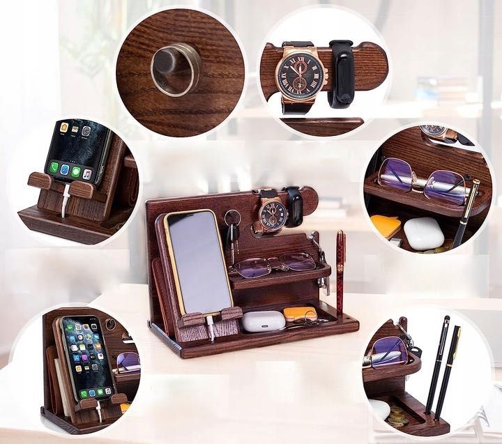 ORGANIZER drewniany elegancki PREZENT stacja dokująca uchwyt