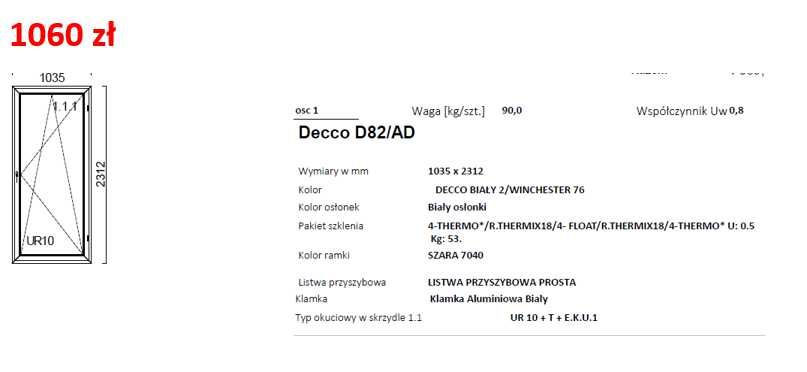 Okno 1035 x 2312 Biały/Winchester 3 szyby #OK188
