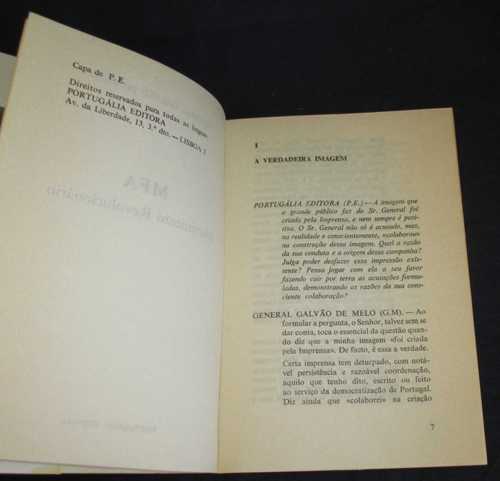 Livro MFA Movimento Revolucionário Galvão de Melo