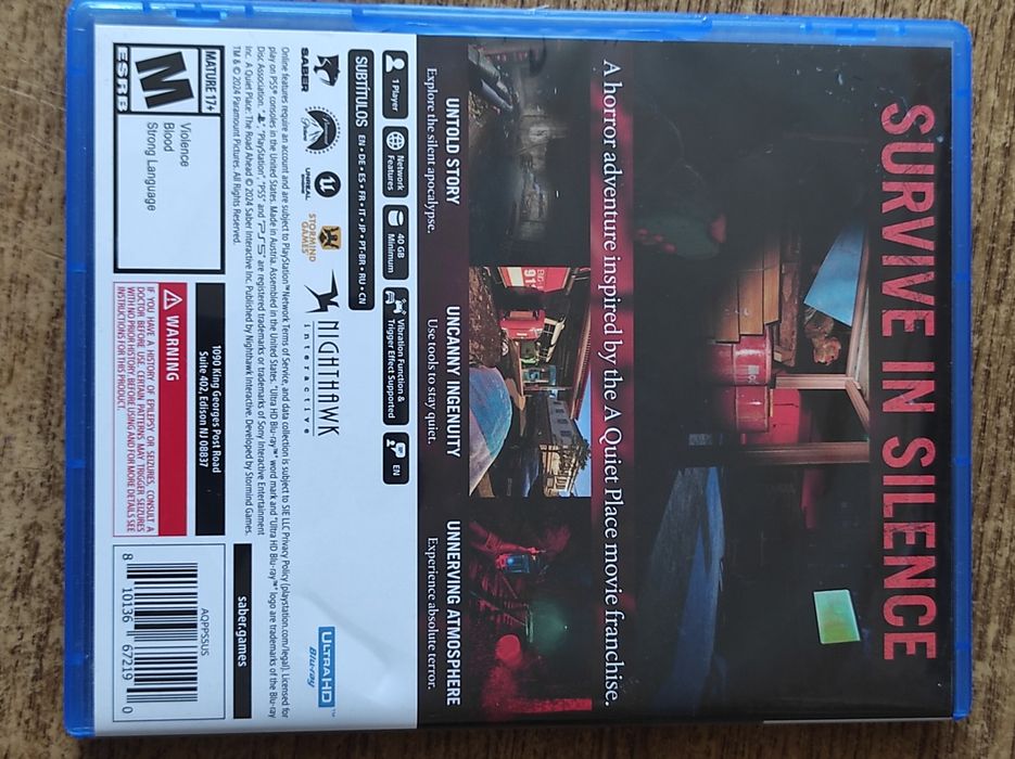 Диск a QUIET PLACE the road ahead на PS5.