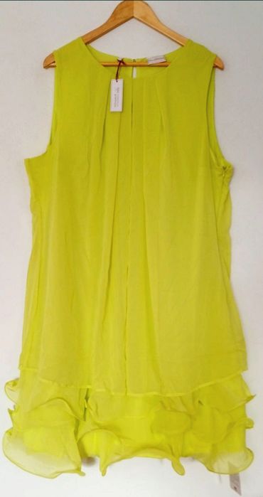 NOWA piękna balowa sukienka r.54 - szyfon, falbanki  - limonka