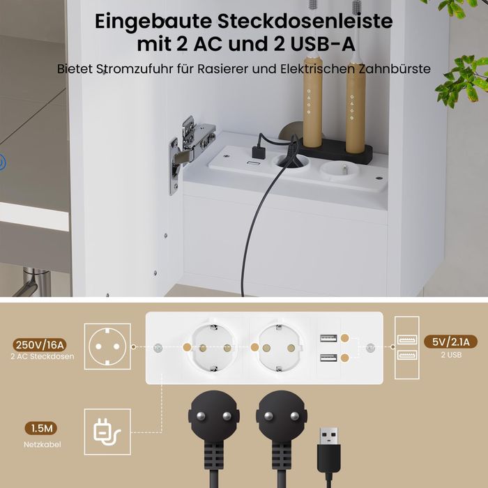 Biała szafka LED łazienkowa z lustrem 100x60cm
