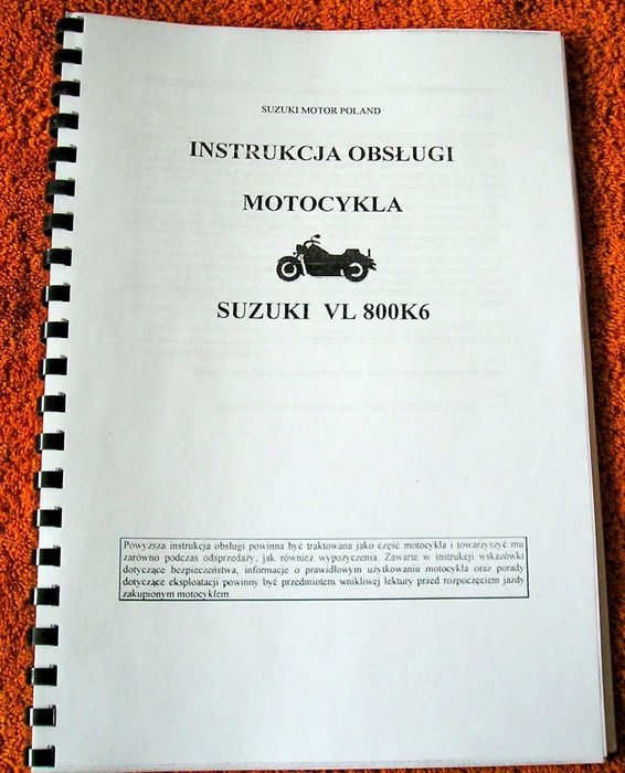Instrukcja obsługi motocykla SUZUKI VL800 K6 C50 Boulevard C800 wtrysk