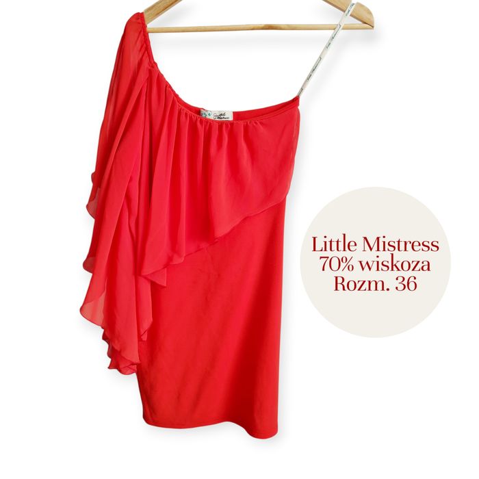 Little Mistress Sukienka Czerwona Na Jedno Ramię Falbanka studniówkę 3