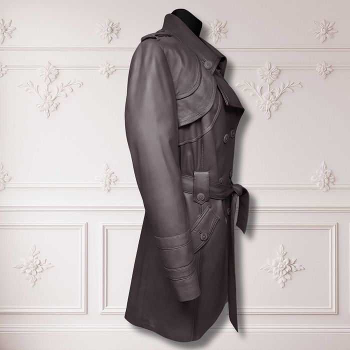 Dwurzędowy Płaszczyk Kurtka Damska Skórzana 100% Natural Szary Rozm XL