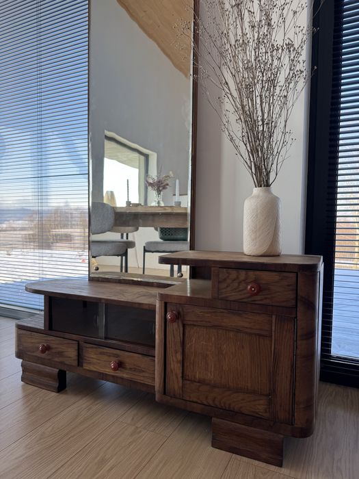 Toaletka dębowa, szafka na buty, witryna, lustro , vintage, prl