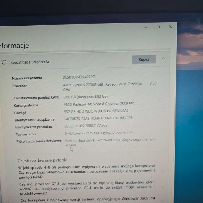 Zestaw komputer, monitor, klawiatura