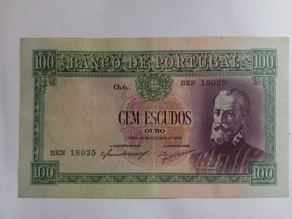 Nota de 100 escudos de 1950.