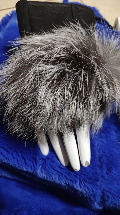 Rękawiczki bez palców skórzane obszyte futrem z lisa