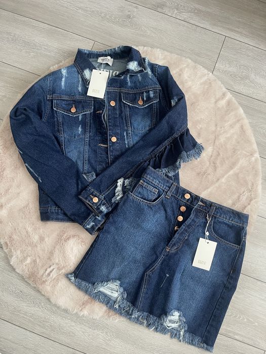 Nowy zestaw komplet Bizuu kurtka spódnica jeansowa XS