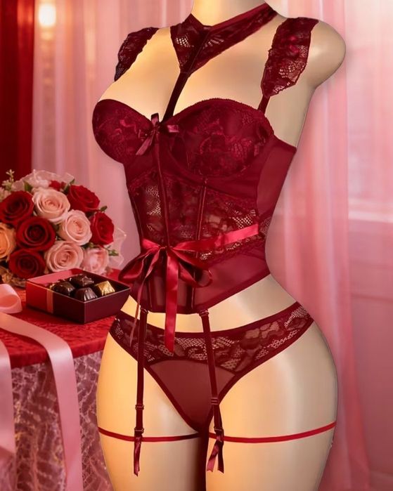 бордовый комплект білизни