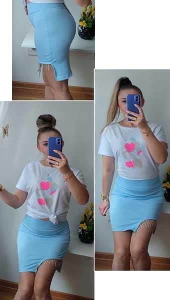 Spódnica przed kolano, obcisła, łańcuszki cyrkonii