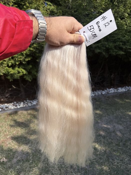 Blond włosy 60 cm bez silikonu do przedłużania