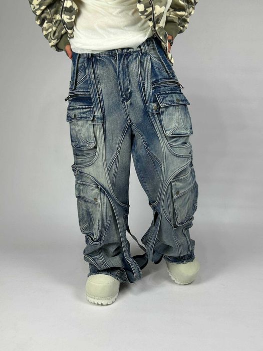 Джинси cargo jeans baggy faded archive opium широкі карго сині джынсы