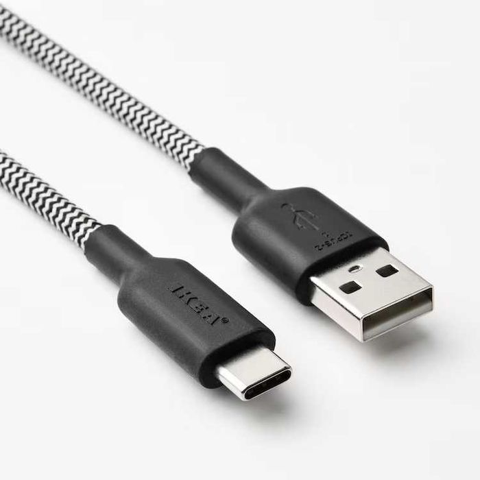 Kabel USB-A na USB-C IKEA LILLHULT, czarny/biały, 1.5 m
