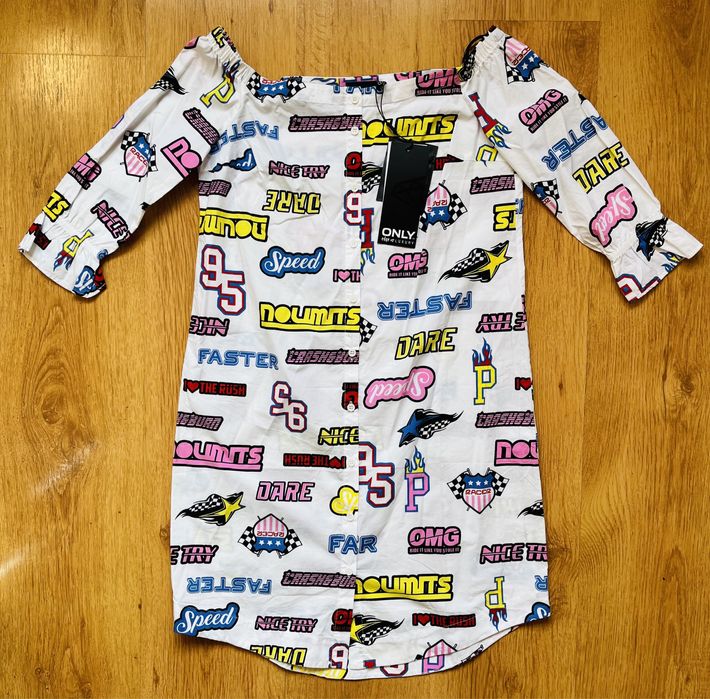 Sukienka koszulowa z napisami Only