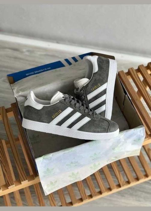 (БЕЗ ПЕРЕДОПЛАТИ) Adidas Gazelle Grey White адідас газель сірі з білим