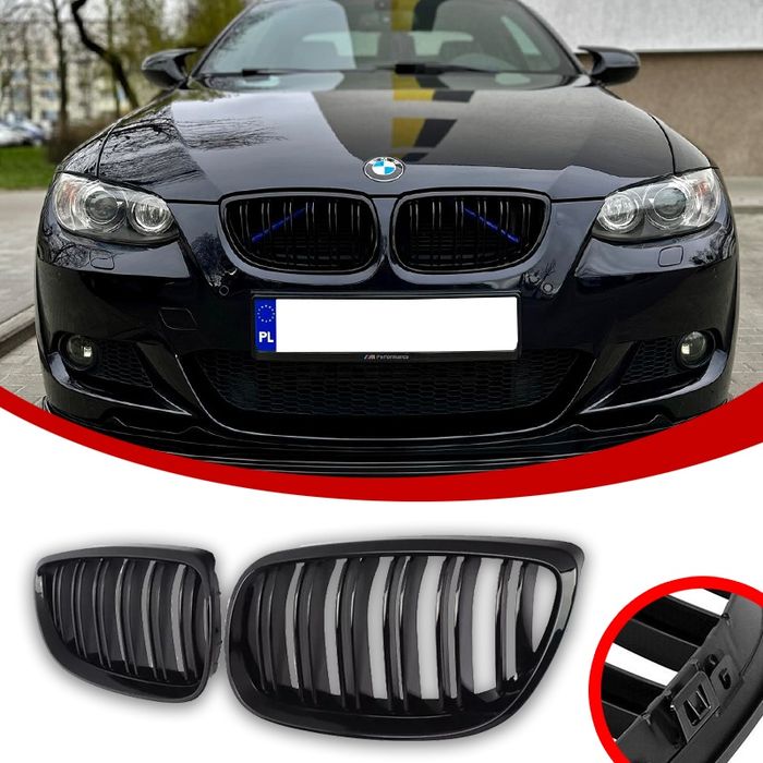Nerki Grill Nakładki BMW E92 E93 Przedlift czarny połysk
