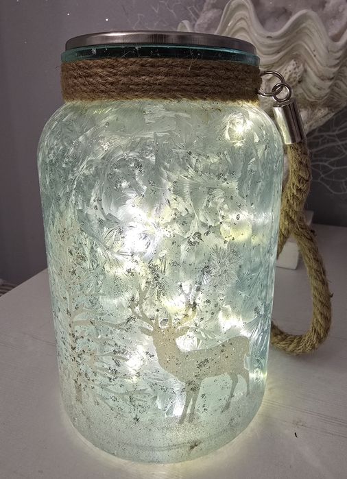 Lampion led zimowy brokat latarenka shabby chic lampka