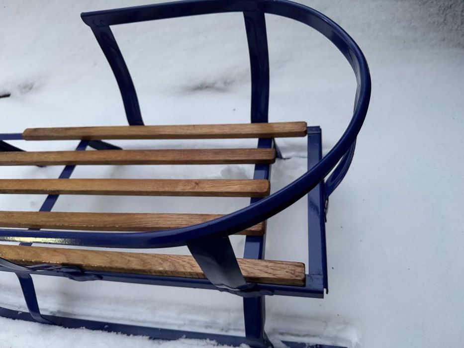 Санки сталеві з дубовими планками + спинка та мотузка