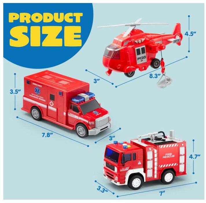 Zabawka 3 w 1 - straż pożarna, pogotowie, helikopter