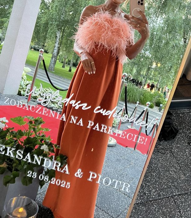 Spódnica plus top pióra sukienka maxi komunia wesele S 36