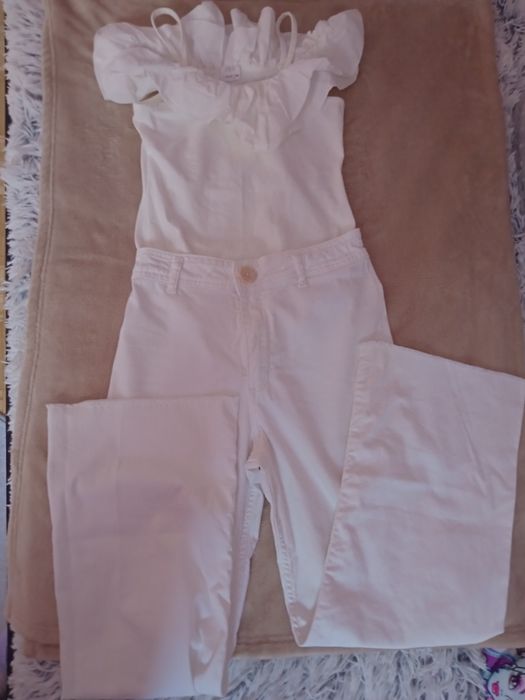 Zestaw spodnie białe i body Zara r. 164