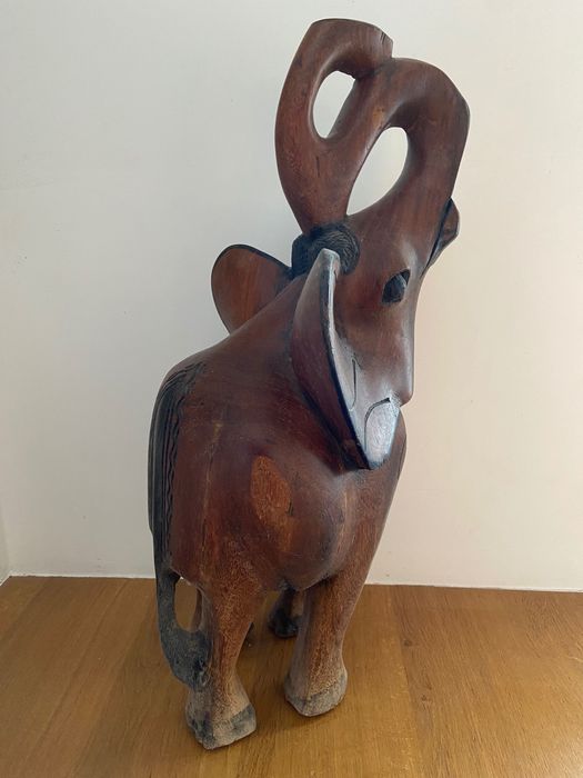 Grande imagem escultura elefante decoração em madeira maciça