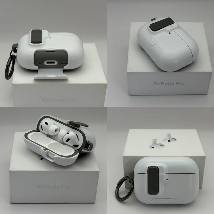 Чехол на AirPods Pro 3 Grey, AirPods 4 Green, AirPods Pro 2, противоударный, максимальная защита от падения, открывается кнопкой