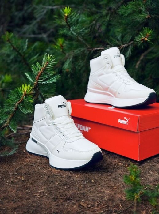 Женские зимние кожаные кроссовки Puma/жіночі зимові білі черевики пума