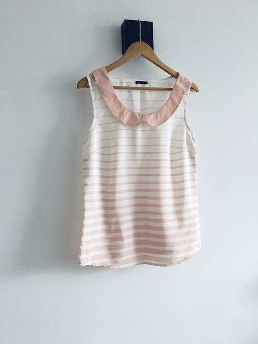 Bluzka basic pudrowy roz paski marynarskie baby doll mohito