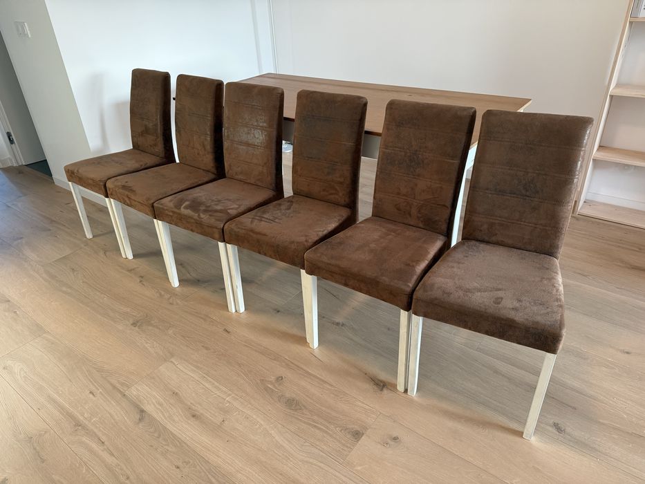 Conjunto Mesa de Jantar Madeira Maciça + 6 Cadeiras Estilo Industrial