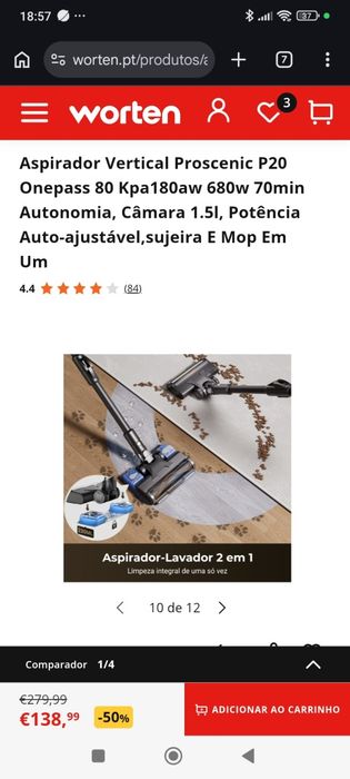 Aspirador vertical Proscenic P20 OnePass 80 como novo