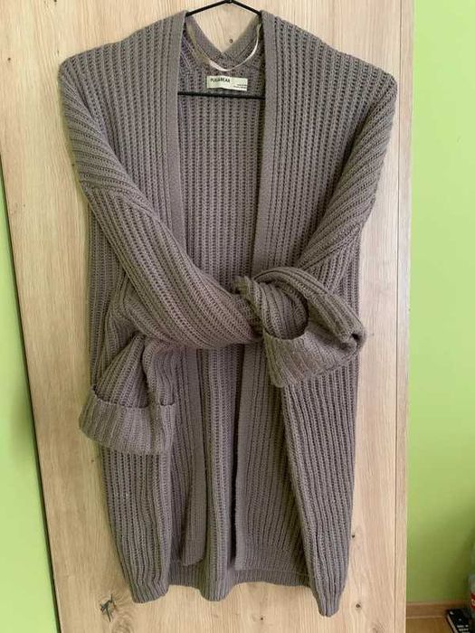 Długi brązowy sweter kardigan oversize basic casual Pull & Bear XS 34