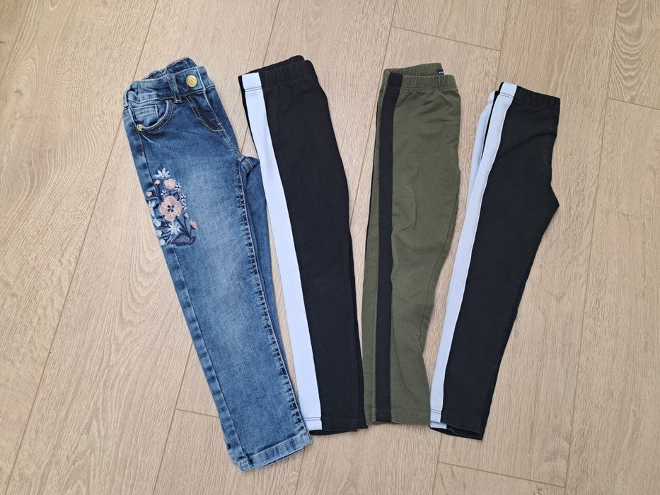 Zestaw paka 4 szt spodnie dziewczęce jeansy legginsy Reserved Palomino 110 lampasy jesień