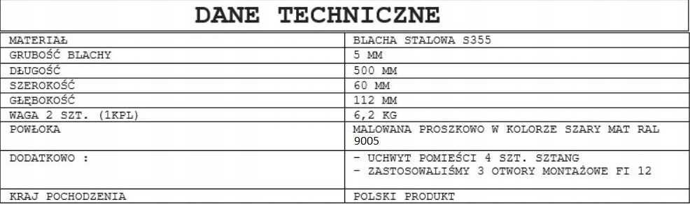 Wieszak Uchwyt Ścienny na 4 gryfy sztangi drążki kpl. 2szt.