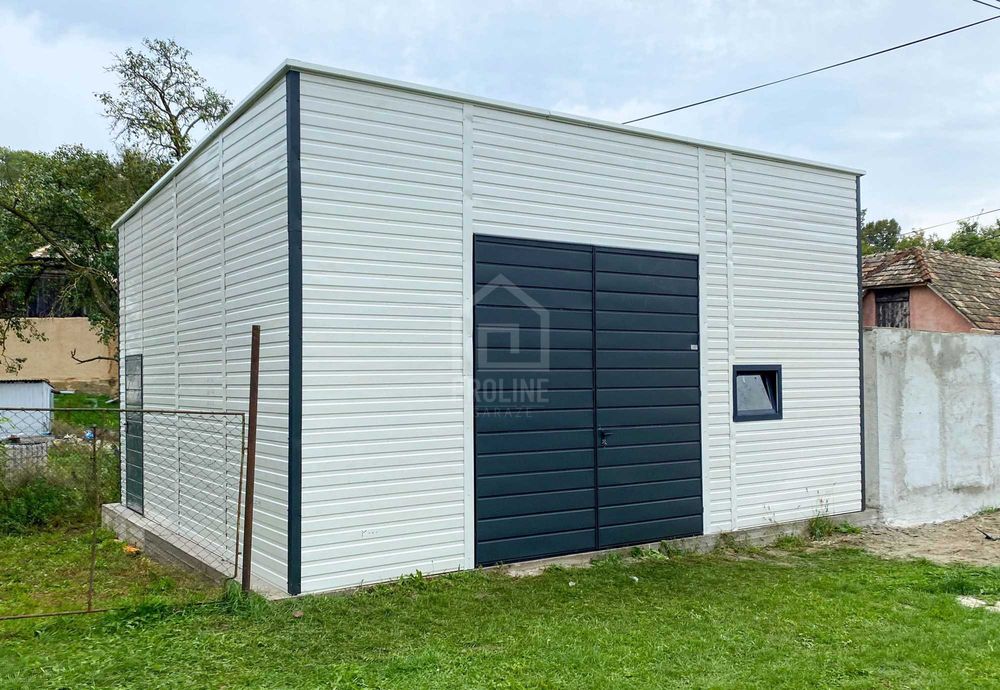 Hala Garaż blaszany 6x6 brama okno drzwi dach spad w tył PLG244