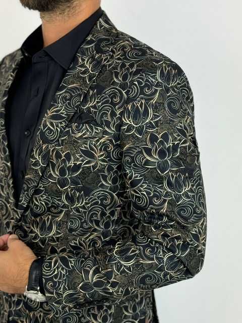 GIOVANNI PERA Marynarka męska D624 elegancka Glamour kwiaty złota 70