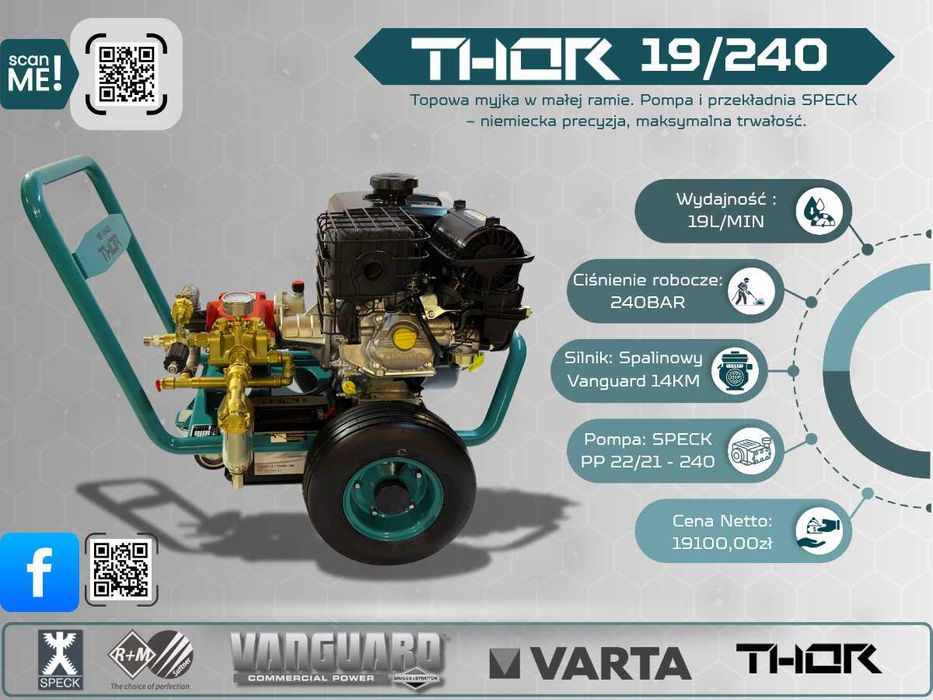 Myjka ciśnieniowa THOR 19/240 – 19L/min 240 bar *Vanguard 14KM*SPECK*
