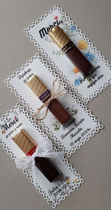 Merci podziękowanie etykieta upominek Komunia ślub urodziny