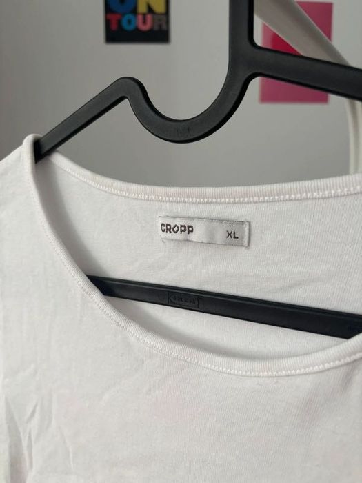 Biały lonsleeve Cropp bluzka z długim rękawem obcisła bawełna