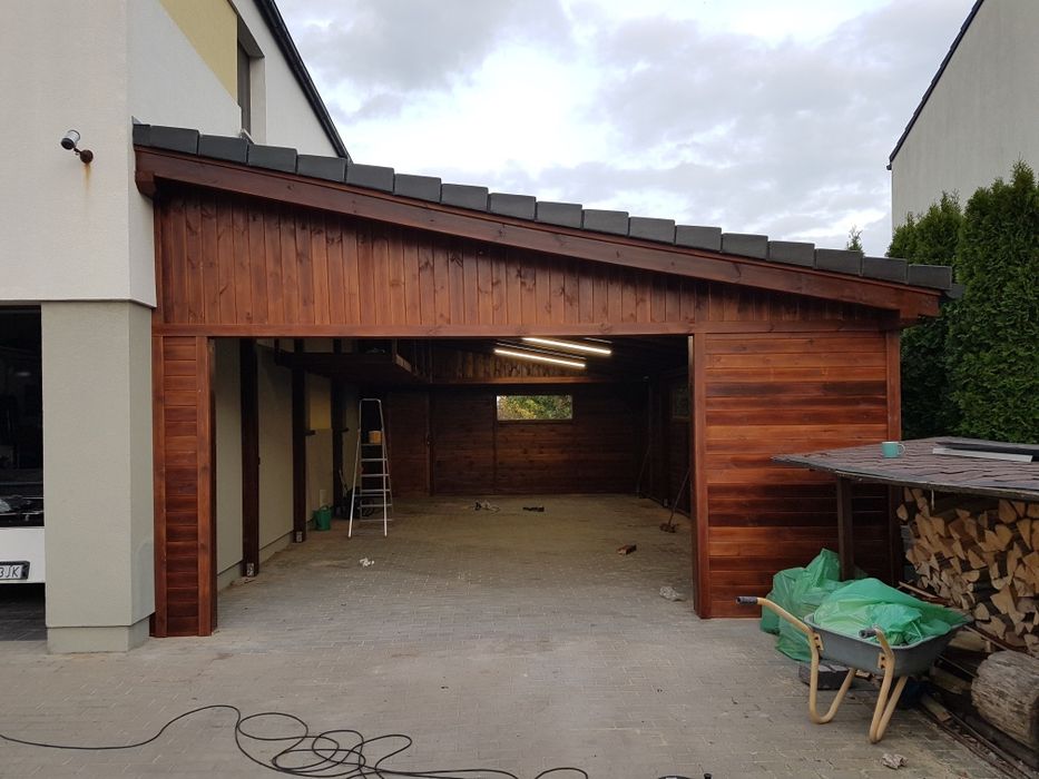 Wiata drewniana na samochód 3.5x6m blachodachówka