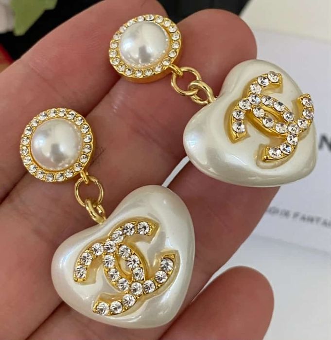 Przepiękne, wiszące kolczyki cc serca, wybita pieczątka. Cudo lv ysl