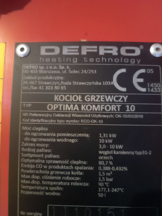 Defro optima komfort 10 kW ,piec
