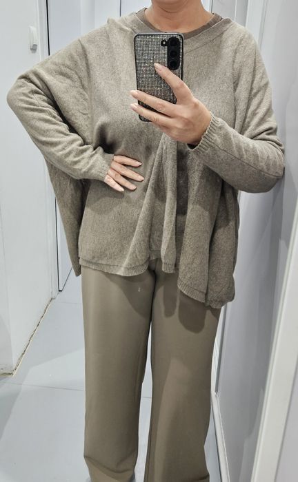 Sweter oversize uniwersalny m-xxl Zara  beżowy jasny brąz toupe dobry skład kaszmir wełna wiskoza nowy