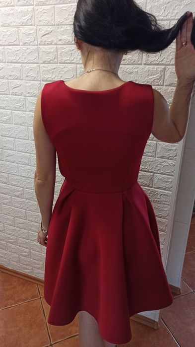 Sukienka bordowa, elegancka, balowa, r. S, midi, ślub, studniówka