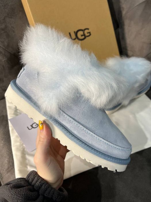 Жіноче Взуття / Зимове Ugg біле хутро блакитний замш